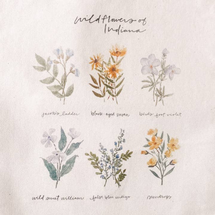 Art and Home co. - Wholesale Tote Bag - Women's - Indiana Wildflowers Watercolor Square Cotton Canvas Tote3