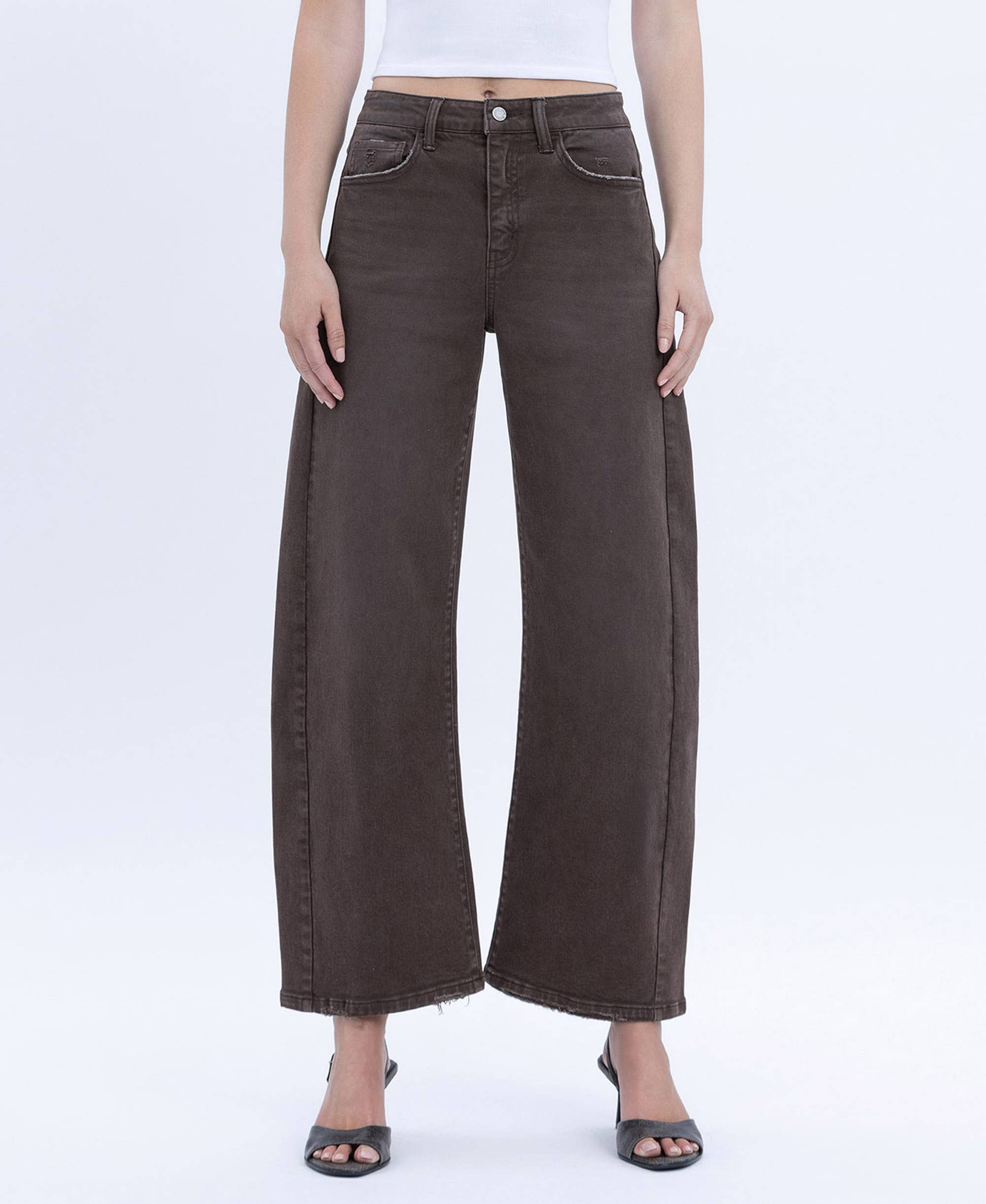 TOAST SUPER HIGH RISE BROWN ANKLE BARREL JEANS T6977TOT for wholesale on Faire0