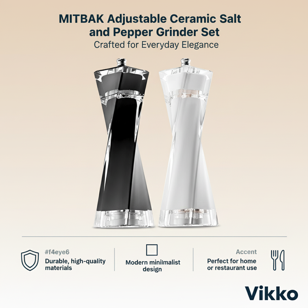 Kadra Kitchenware - Wholesale Salt & Pepper Shaker Set - MITBAK Adjustable Ceramic Salt and Pepper Grinder Set3