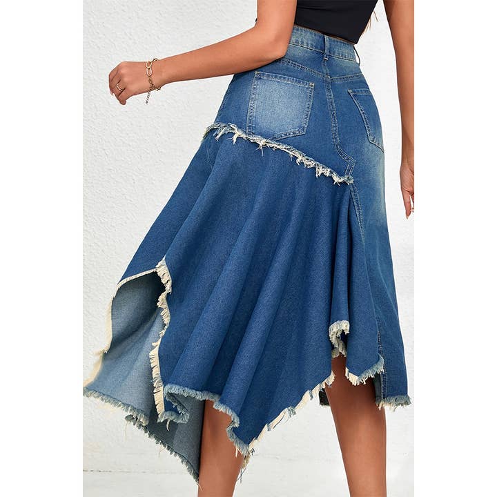 AZUL Falda de línea A de mezclilla asimétrica e irregular con costuras de venta al por mayor en Faire