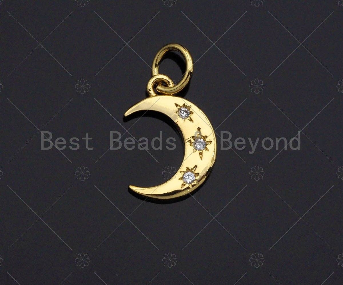 BestBeads&Beyond - Wholesale Individual Charm/Pendant - Dainty Gold Star Cresent Moon Charms, Dainty Charms, Moon Pendant, Gold Coin Pendant, Gold Necklace Charms, 9x12mm, Sku#LK1142
