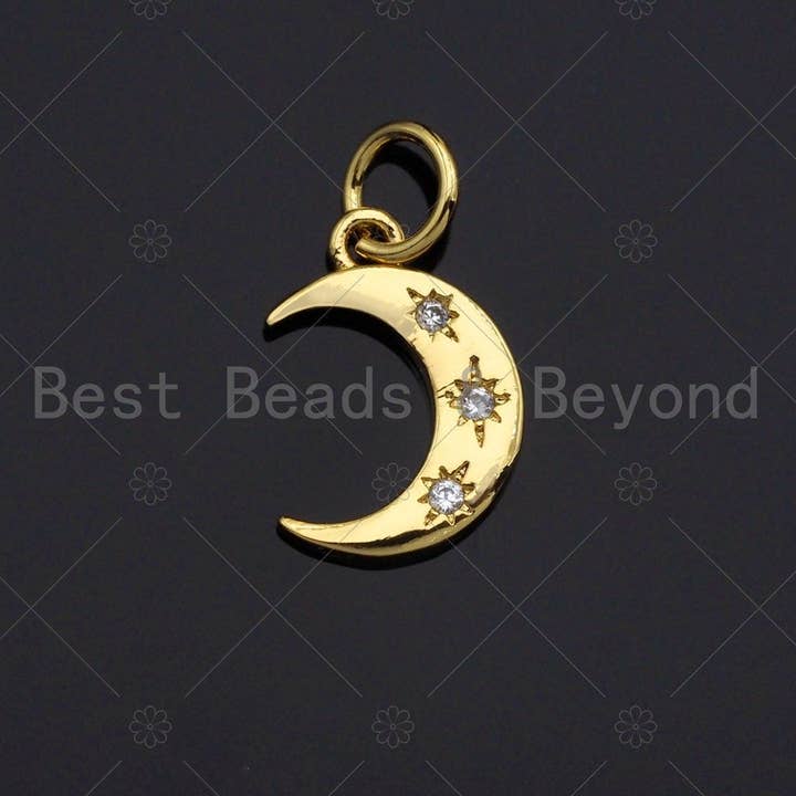 BestBeads&Beyond - Wholesale Individual Charm/Pendant - Dainty Gold Star Cresent Moon Charms, Dainty Charms, Moon Pendant, Gold Coin Pendant, Gold Necklace Charms, 9x12mm, Sku#LK1142