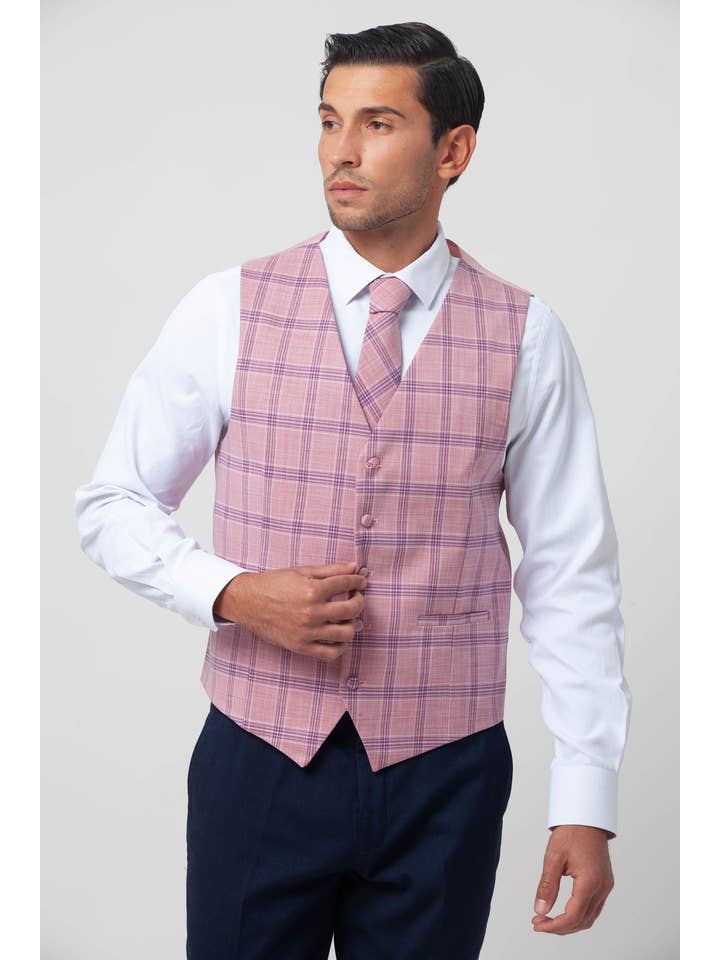 Rose Sæt Vest med Slips, Ternet Lommetørklæde u/ Picasso for engroshandel på Faire5