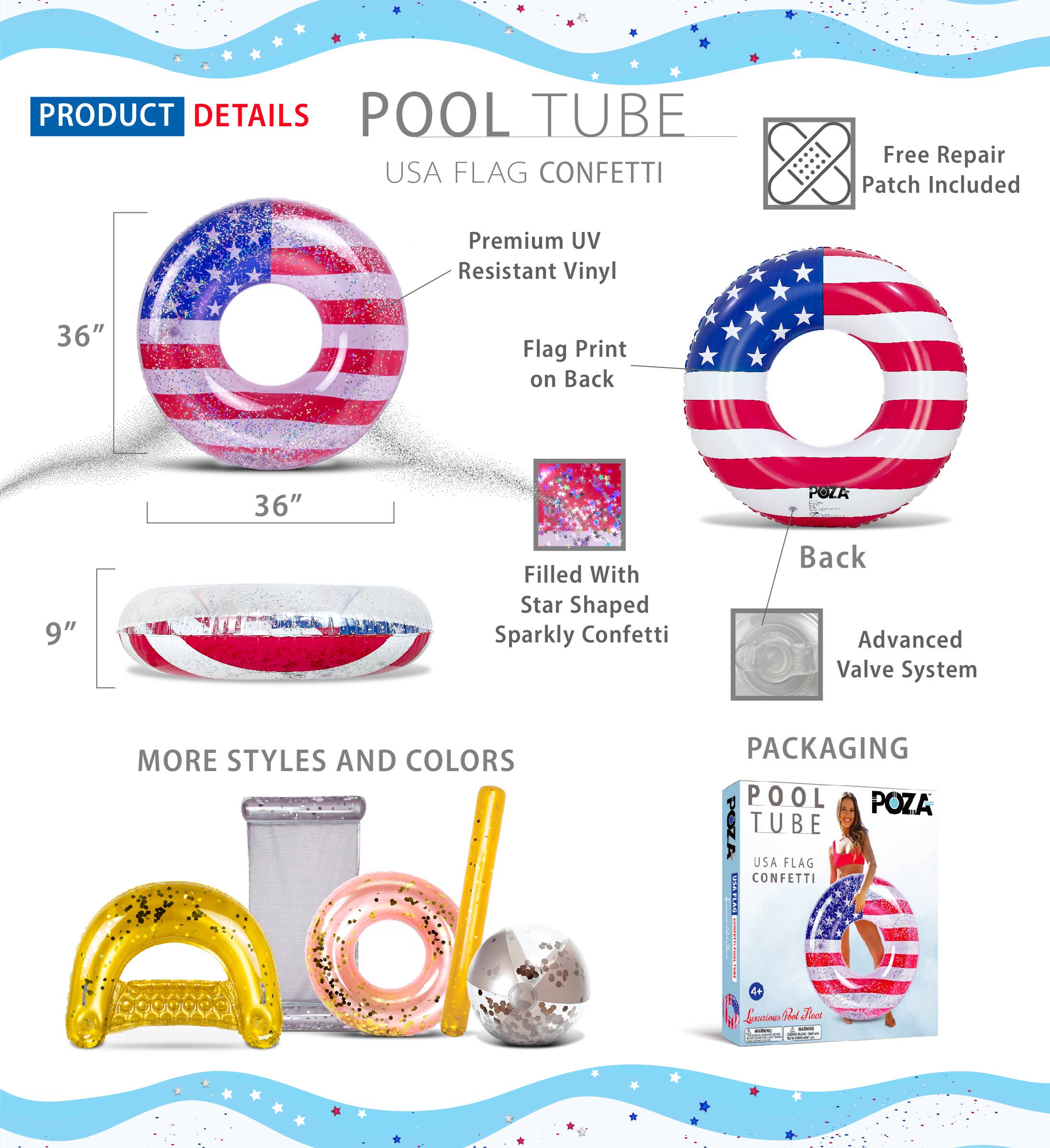 Cota Global - Venta al por mayor Hinchables - Flotador de Piscina - Tubo de Piscina con Bandera de EE. UU.1