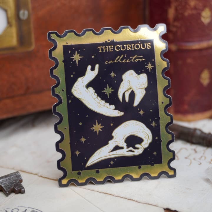 Tooth and Toad - Wholesale Sticker - The Curious Collector bones Stamp sticker | Gold Mirror details2