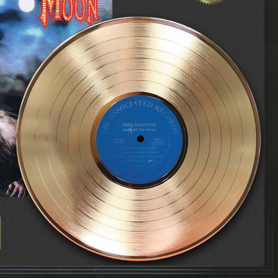 Gold Record Outlet – Arte de parede dimensional/3D por atacado – Ozzy - Casca na Lua Ouro emoldurada Mostrador LP2