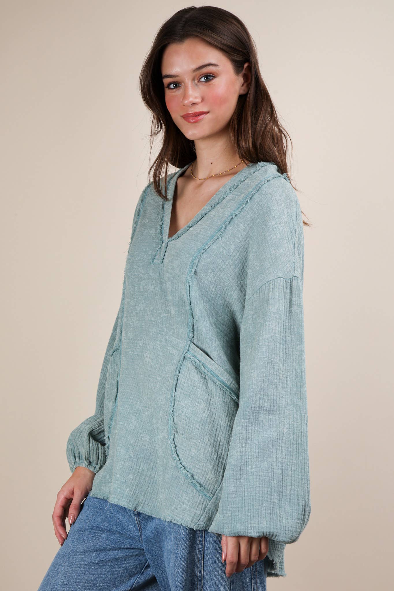 VERY J - Wholesale Shirt - Women's - NT12105-Washed Cotton Gauze Oversized Top3