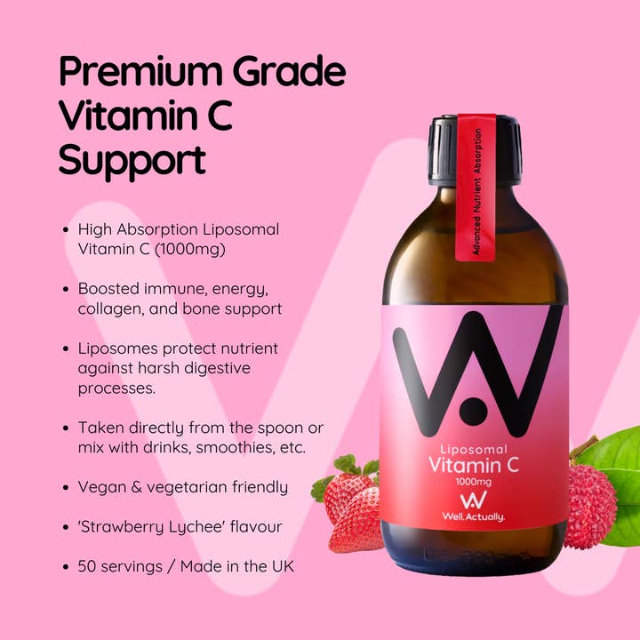 Well.Actually. - Wholesale Oral Supplement/Vitamin - Liposomal Vitamin C (1000mg) Liquid - 250ml - Strawb. & Lych3
