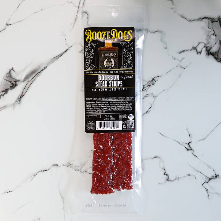 Booze Dogs - Wholesale Jerky - Bourbon Jerky Style Steak Strips - Snack Size