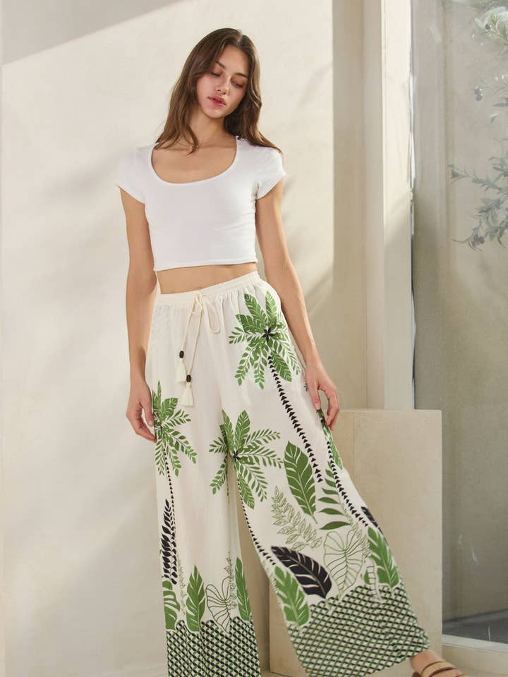 Pantalones anchos estampados con palmeras para venta al por mayor de Oddi