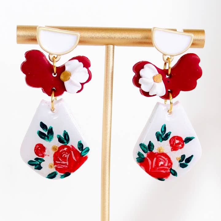 Orecchini floreali rossi in argilla primaverile | orecchini rossi per la vendita all'ingrosso da parte di PERNAZ JEWEL