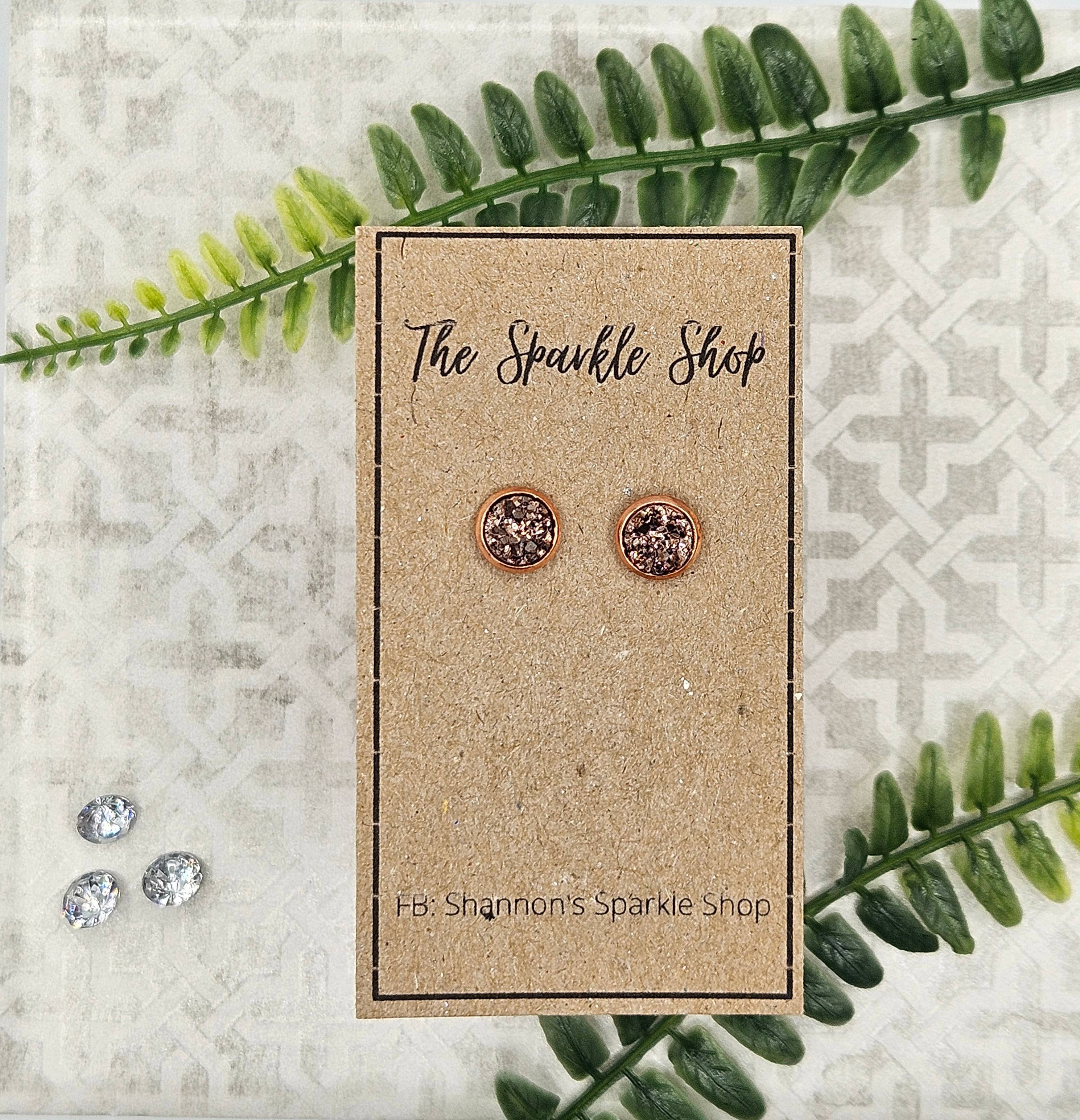 Druzy Stud Earrings (Handmade 8mm) - Rose Gold for wholesale on Faire1