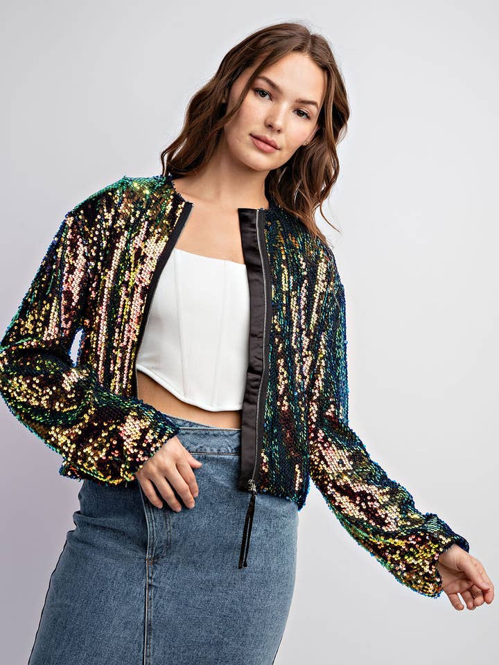 Cj3186 Sequins Fabric Jacket With Satin Lining for wholesale by Edit by Nine