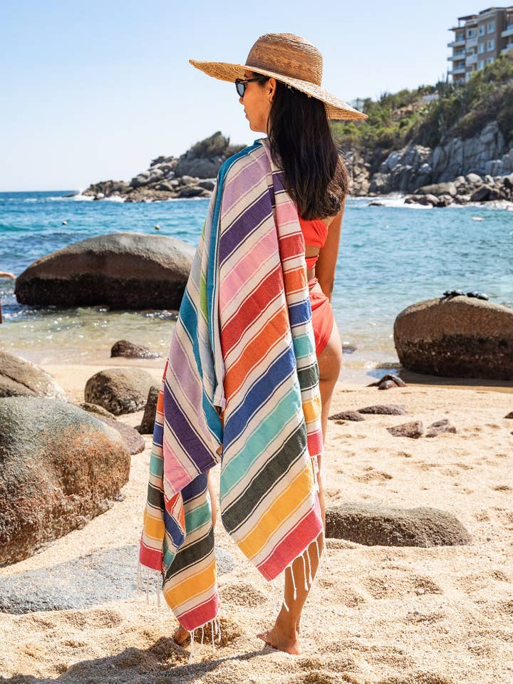 Multi Color Stripe Pool Towel for wholesale by Woven Mexico