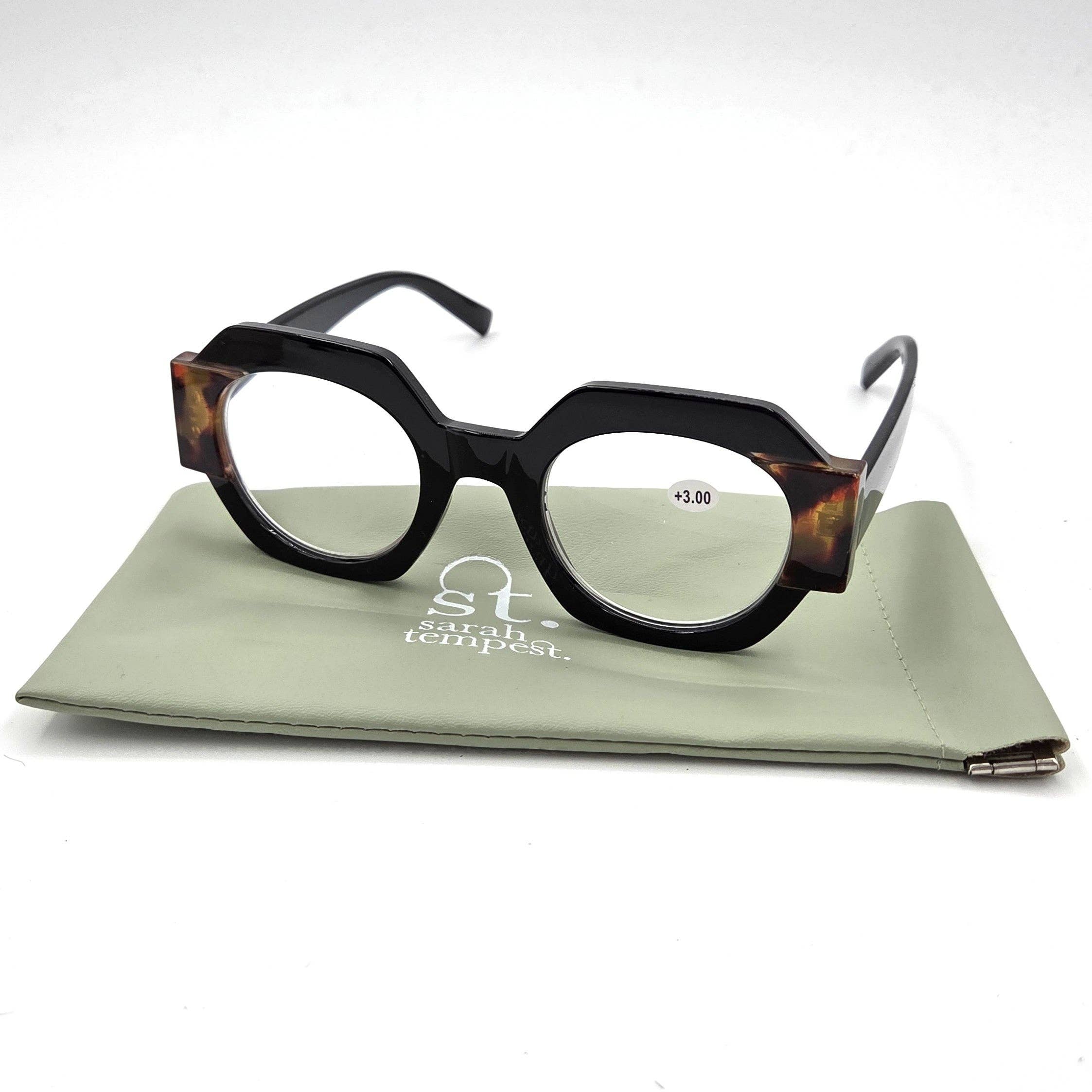 Tempest Designs - Wholesale Eyeglasses - Women's - Thick frame angular glasses with 2 tone side panel3
