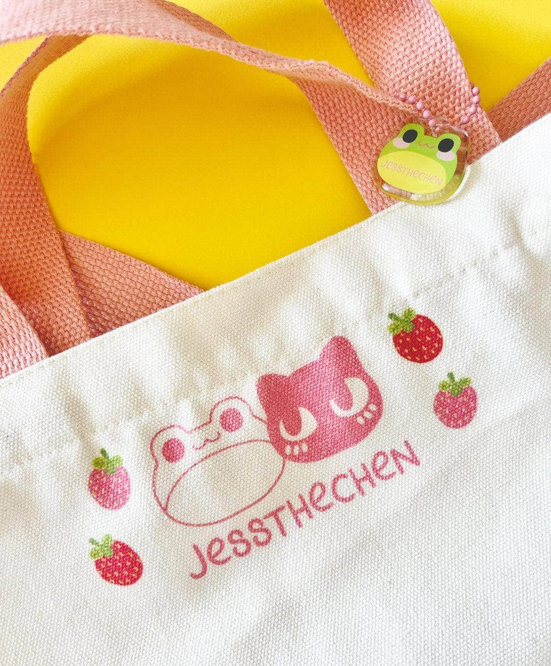 Jessthechen - Wholesale Tote Bag - Women's - Print Canvas Mini Tote | Pink Strawberry5