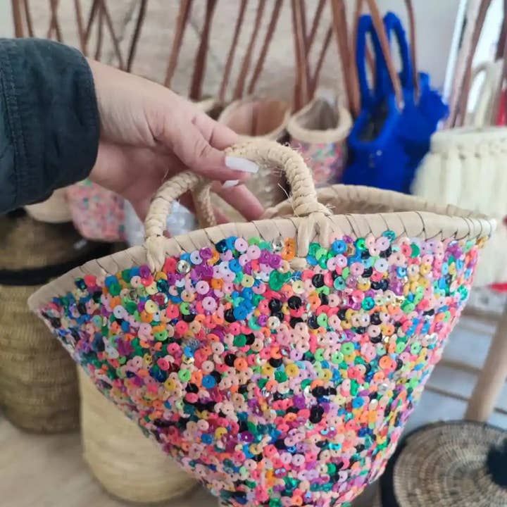 DarKech - Wholesale Basket – Kids & baby - Small Sequin Straw Basket, Straw Bag, Nursery Basket2