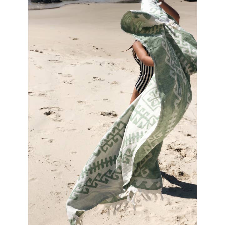 Salty Shadows - Wholesale Beach towel - Green Aztec Turkish Towel1