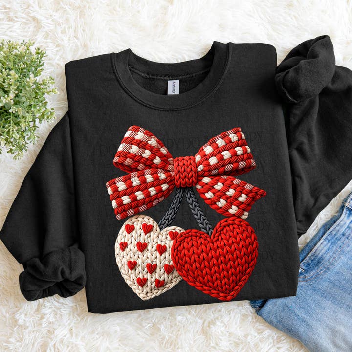 Heart Bow – Faux Yarn Gildan Crewneck Sweatshirt for wholesale by Southern Heritage Outfitters