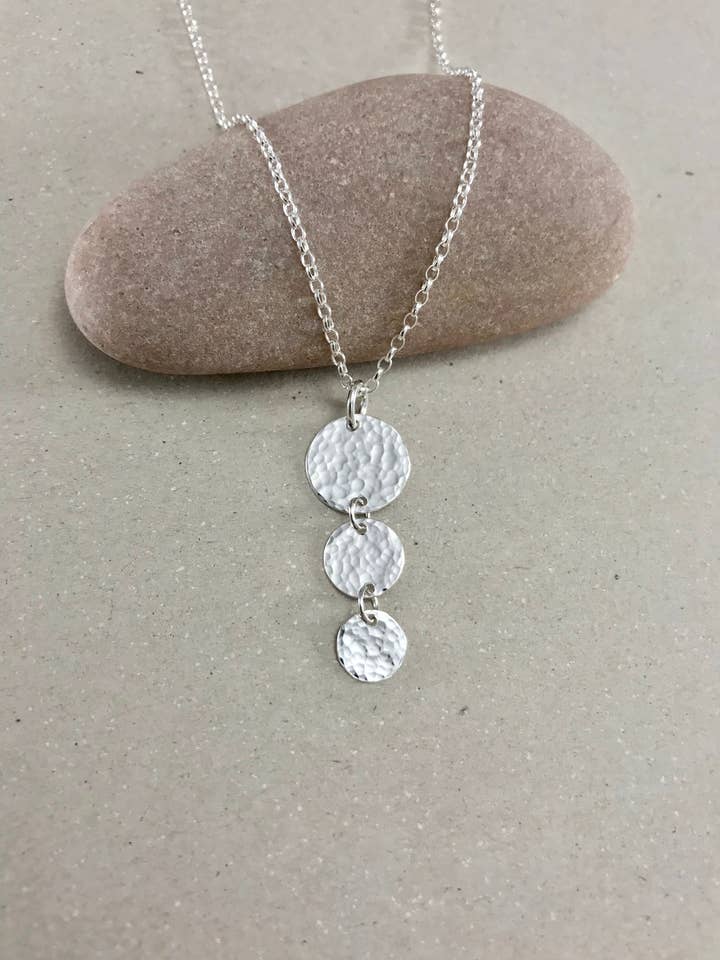 Hammered Reycled Sterling Silver Triple Circle Pendant for wholesale by Matt Brewer Jewellery
