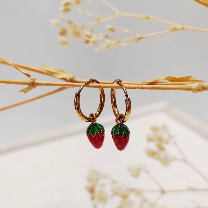 Gold Red Strawberry Carlota Earrings for wholesale on Faire0