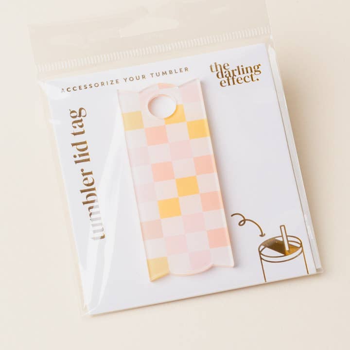 Tumbler Lid Tag-Check Peach for wholesale by The Darling Effect