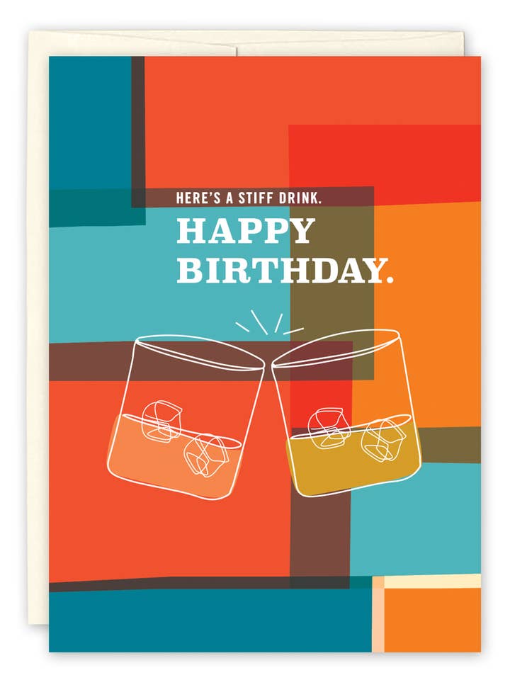 Stiff Drink Birthday Card for wholesale by Black Joy Paper