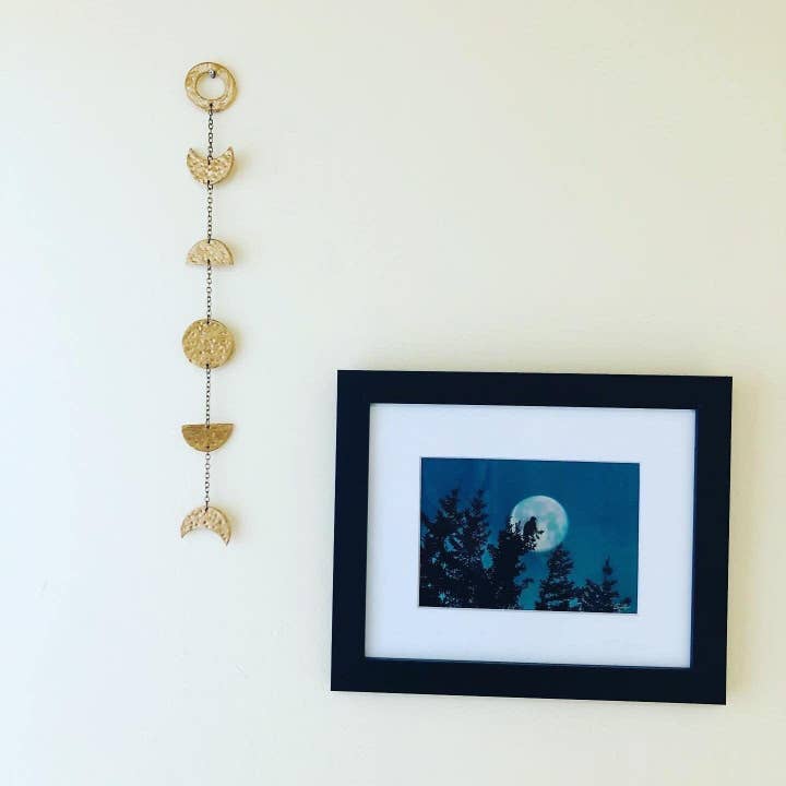 Gold Moon Phase Wall Hanging, Hammered Textured Clay for wholesale by Sassy Sacha Jewelry