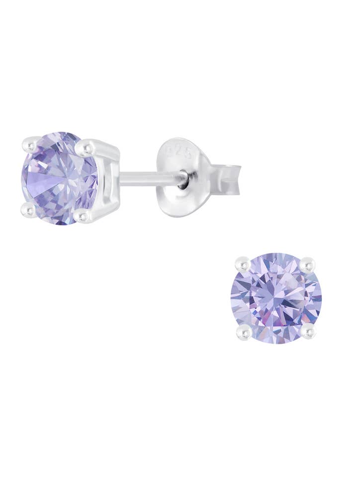 Silver CZ Round Studs Earrings - Lavender for wholesale by Sosie Designs