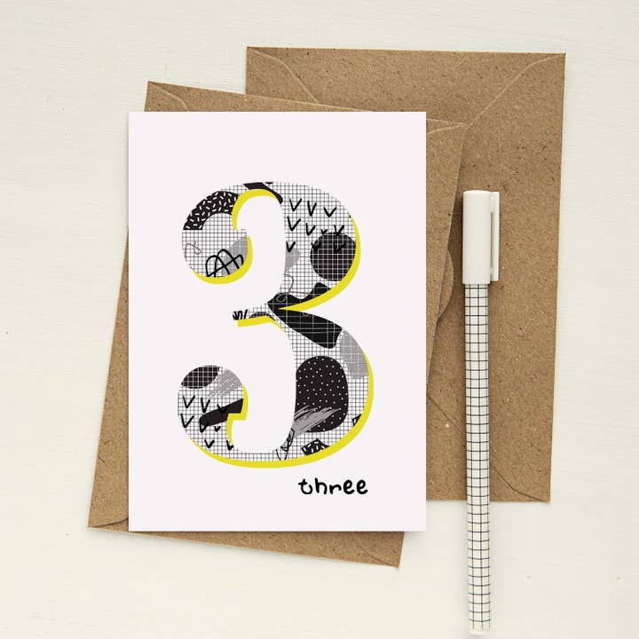 Children's 3rd Birthday Card for wholesale by Greenwich Paper Studio