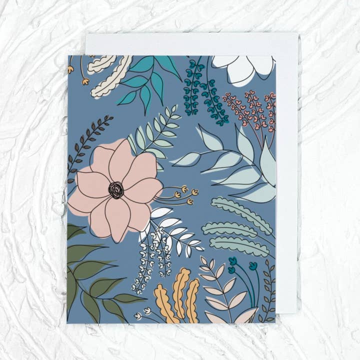 Floral Greeting Card. Blank Greeting Card. A2 Greeting Card. Card with Envelope. Blue Pink Orange Floral Card. for wholesale by Nolie Co