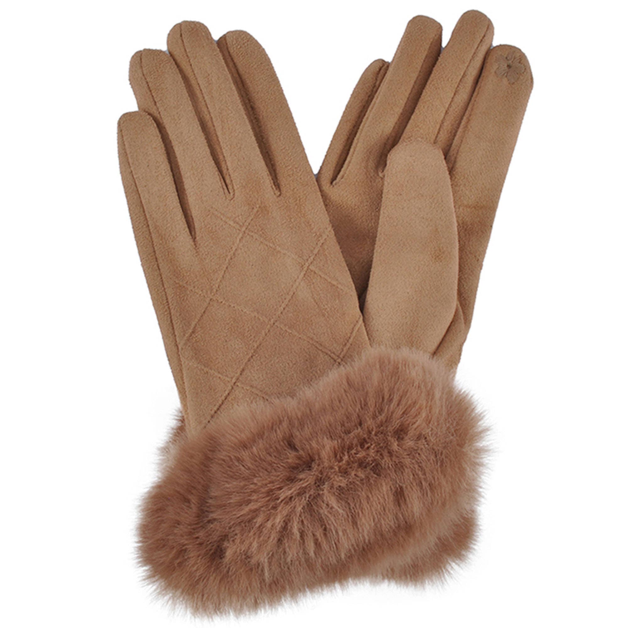 anbfashion - Wholesale Gloves - Women's - FLUFFY FAUX FUR SUEDE GLOVES MG-00691