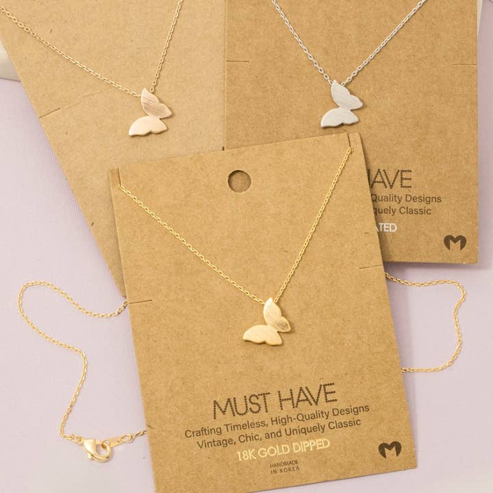 Gold Dipped Mini Butterfly Pendant Necklace for wholesale by Fame Accessories