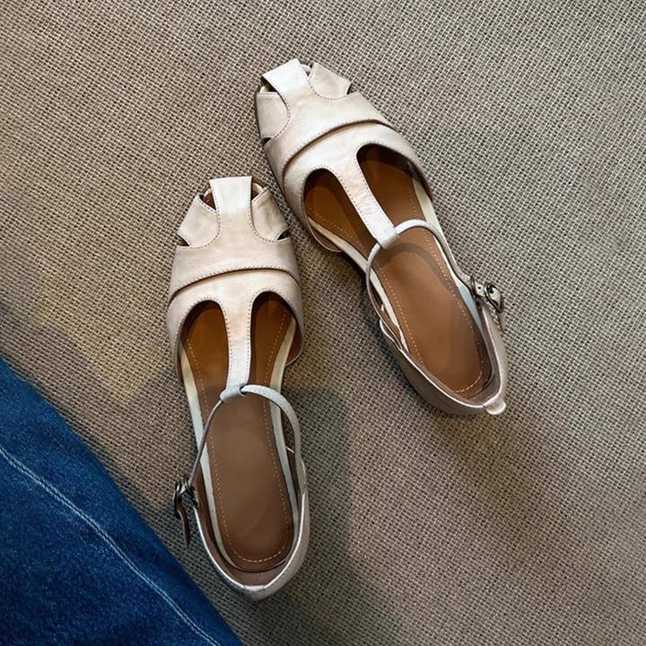 Vintage Leather Open Toe Chunky Heel Sandals_CWSHF0088 for wholesale by ACCITY