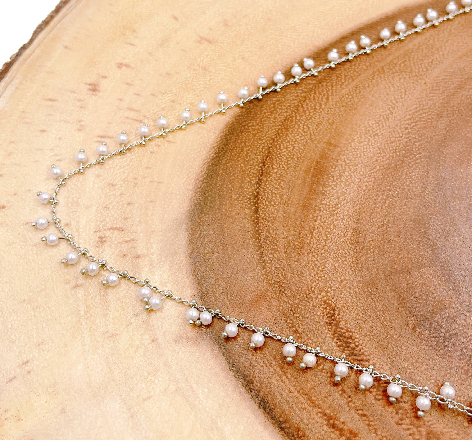 Beads Creation - Wholesale Beaded/Pearl Necklace - White Pearl Beaded Chain by Foot, Pearl Chain Necklace CH1685