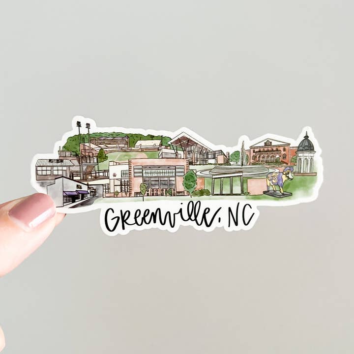 Thirteenwinks - Venta al por mayor Pegatina - Greenville, NC Carolina del Norte ECU - Pegatina del horizonte - Grande 5inx2in0