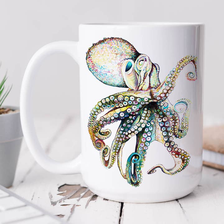 Octopus #15 Watercolor Artwork 15 oz Ceramic Mug for wholesale by The Ship's Hold
