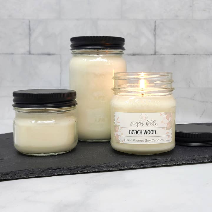 Sugar Belle - Wholesale Jar/Filled Candle - Beach Wood Mason Jar Soy Candle