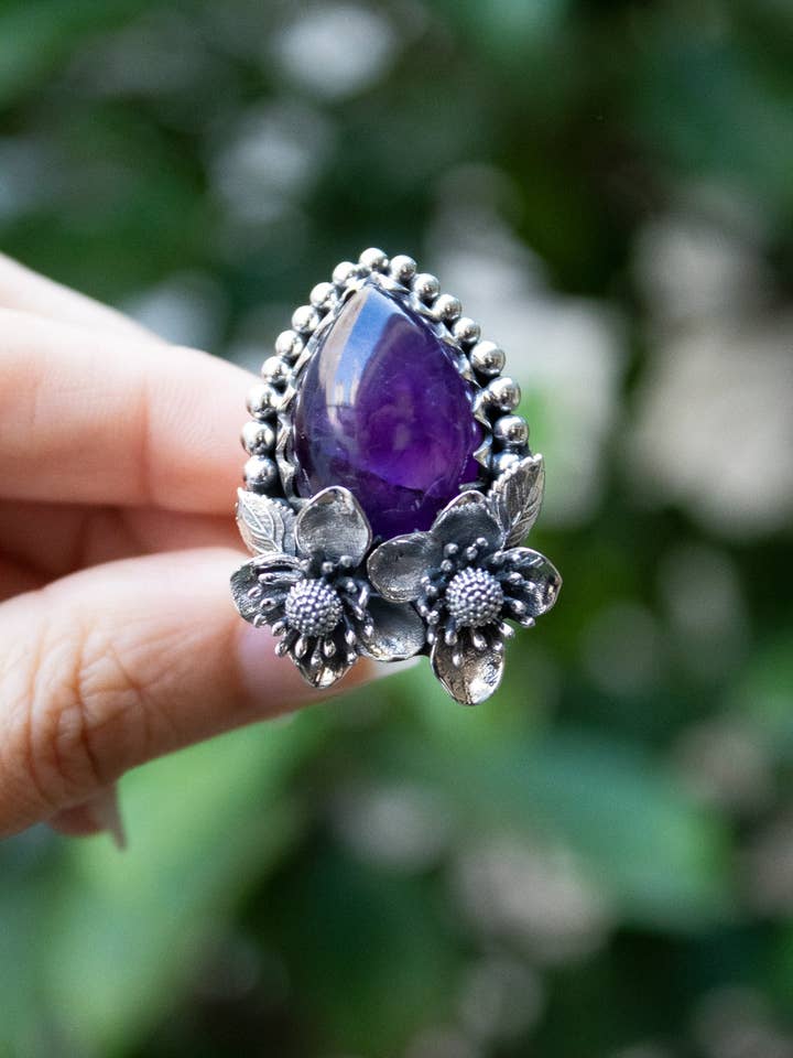 Violet Bloom: Amethyst Floral Ring, AR-7305 for wholesale by Ambra Jewels