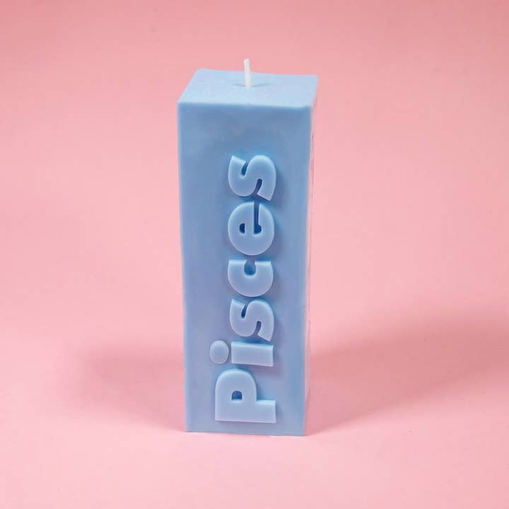 Pisces Zodiac Block Pillar Candle for wholesale by Flamingo Candles
