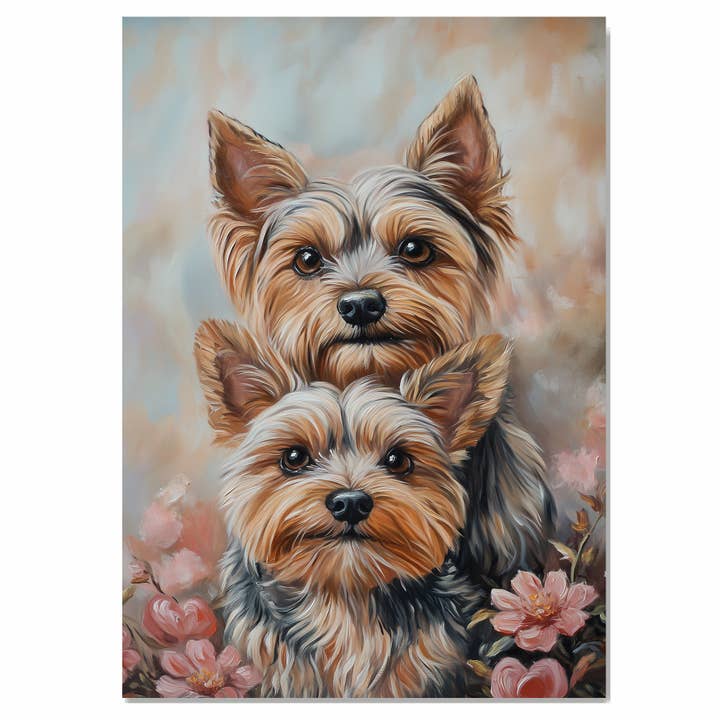 Elegant Yorkie Couple Painting Romantic Dog Rolled Canvas for wholesale by Art Paradise Studios