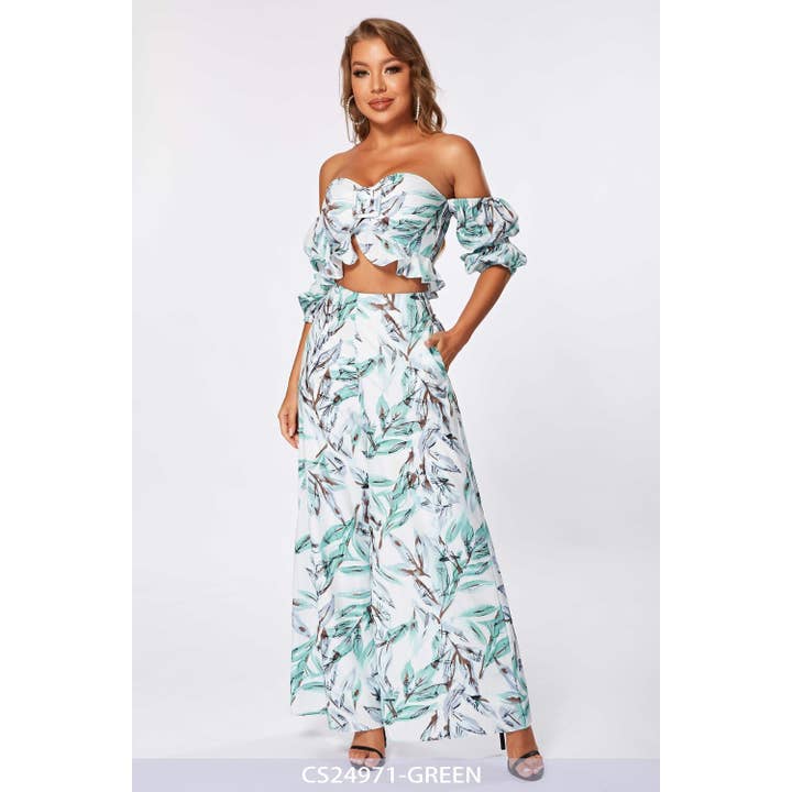 Off Shoulder Matching Pants Set for wholesale by Chicways