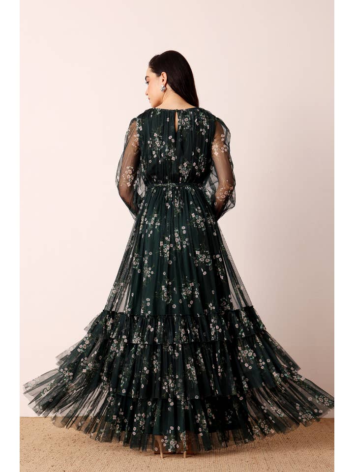 Rebecca Maxi Dress in Emerald Floral for wholesale on Faire2