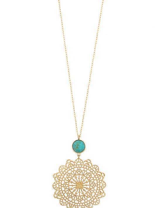 FLORAL FILIGREE PENDANT LONG NECKLACE for wholesale by Andrea Bijoux