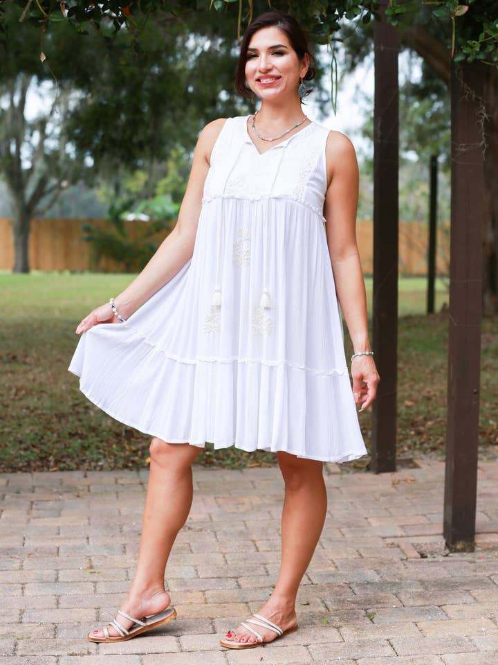 Classy White Chic Dress with Hand Embroidery for wholesale by Sacred Threads