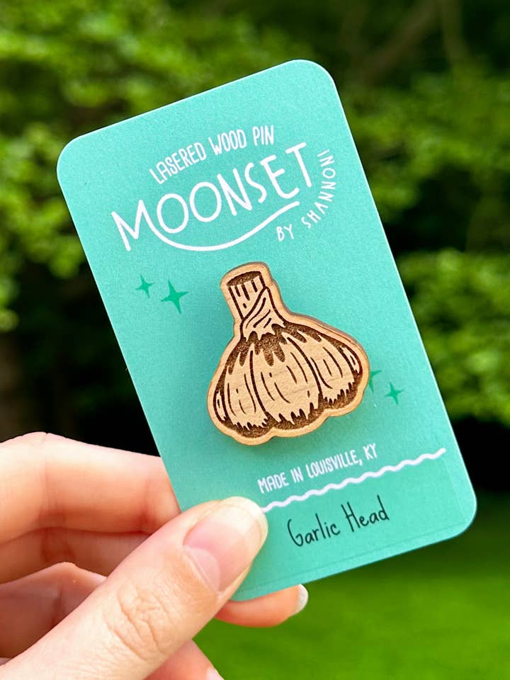 Garlic Head Wood Lapel Pin for wholesale by Moonset