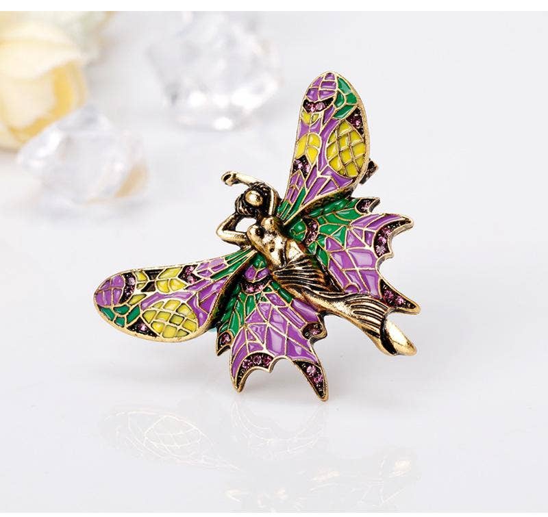 Colorful Vintage Enamel Fairy - Winged Brooch for wholesale on Faire4