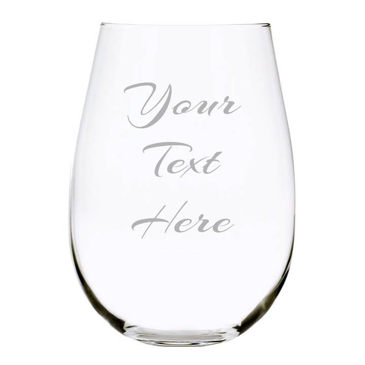 Custom Etched 17oz. Lead Free Crystal Stemless Wine Glass, you choose your text and font for wholesale by C&M Personal Gifts