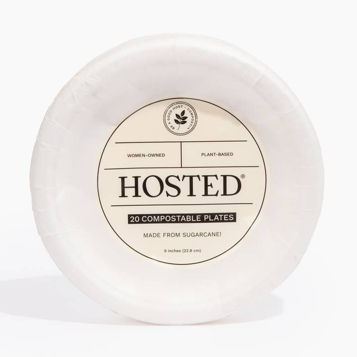 Plato redondo de caña de azúcar, 9 pulgadas, paquete de 20 para venta al por mayor de H O S T E D