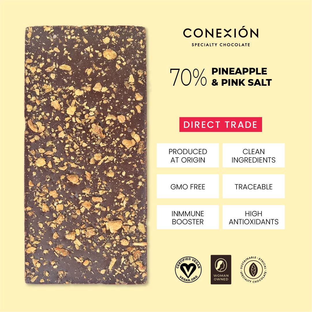 Conexión Chocolate - Vente Barre chocolatée - Ananas et sel rose 70 % 3